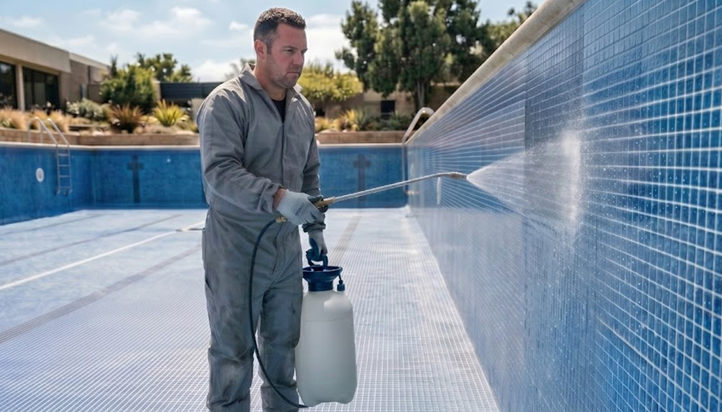Impermeabilizante total para piscinas de gresite aplicado con pulverizador